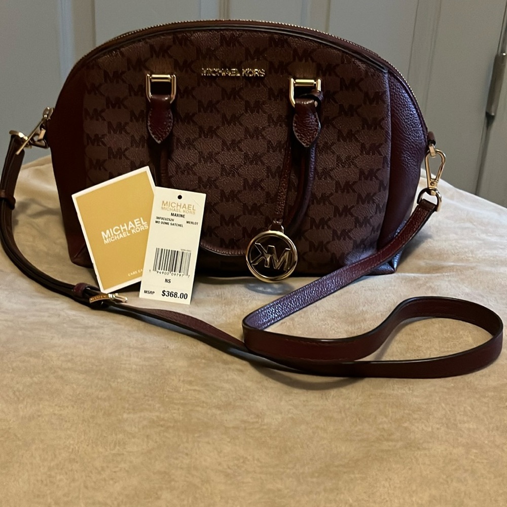 Michael Kors Medium Dome Satchel Handbag Pocketbook Purse -Merlot